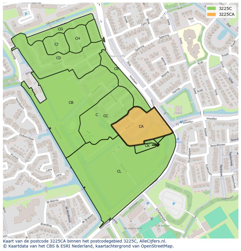Afbeelding van het postcodegebied 3225 CA op de kaart.
