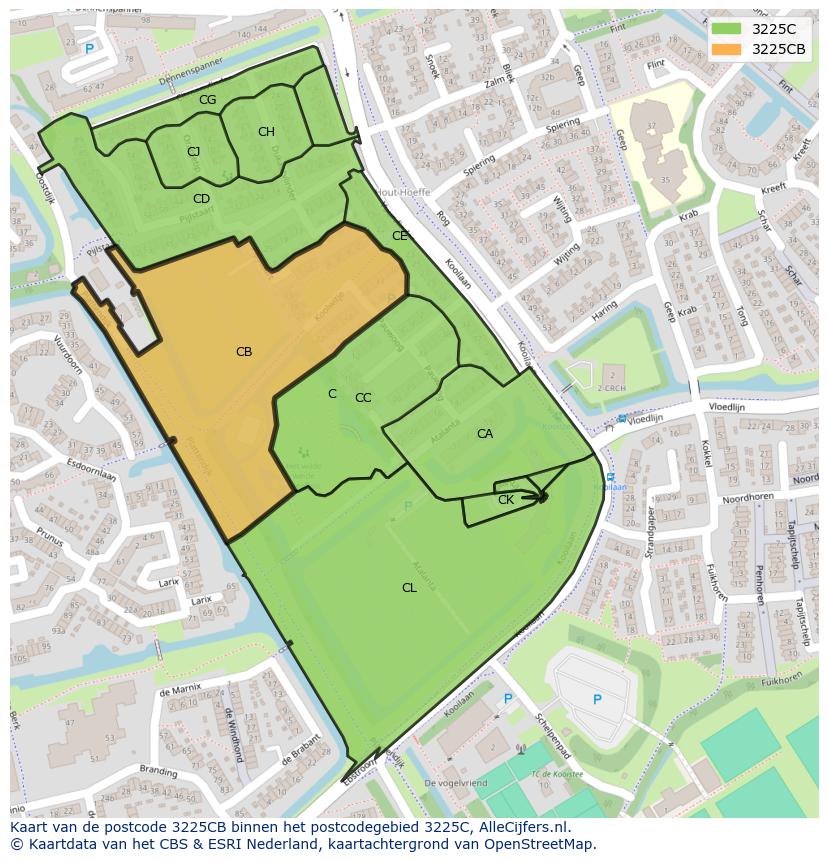 Afbeelding van het postcodegebied 3225 CB op de kaart.
