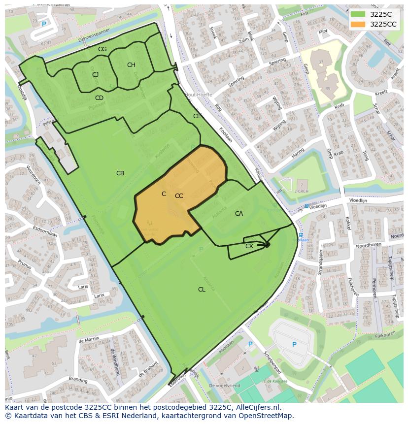 Afbeelding van het postcodegebied 3225 CC op de kaart.