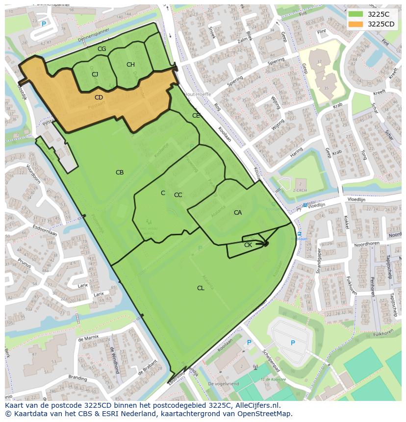 Afbeelding van het postcodegebied 3225 CD op de kaart.