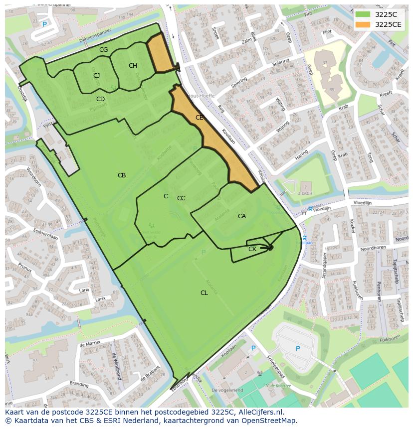 Afbeelding van het postcodegebied 3225 CE op de kaart.