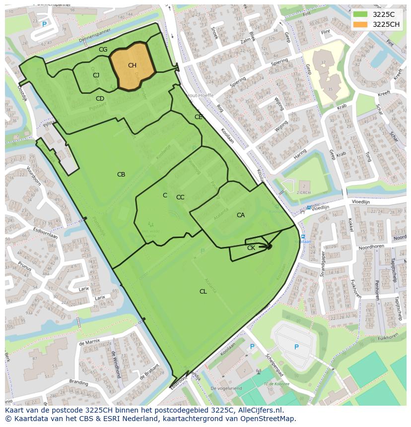 Afbeelding van het postcodegebied 3225 CH op de kaart.