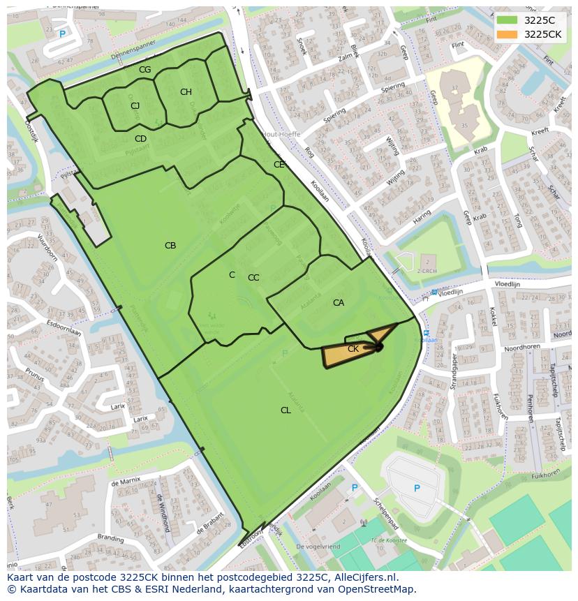 Afbeelding van het postcodegebied 3225 CK op de kaart.