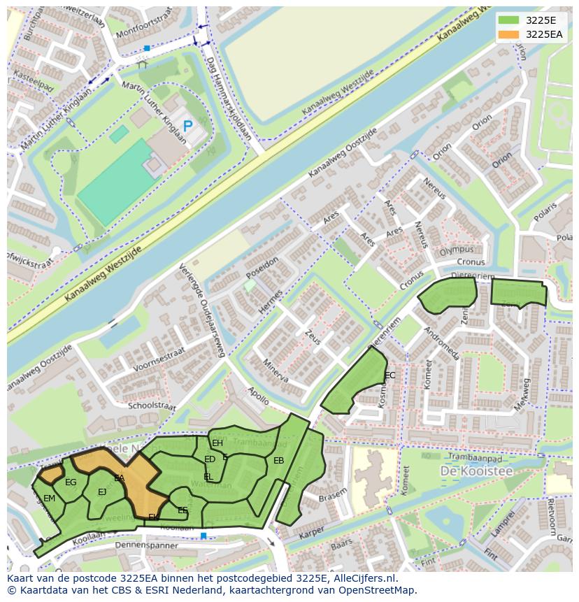 Afbeelding van het postcodegebied 3225 EA op de kaart.