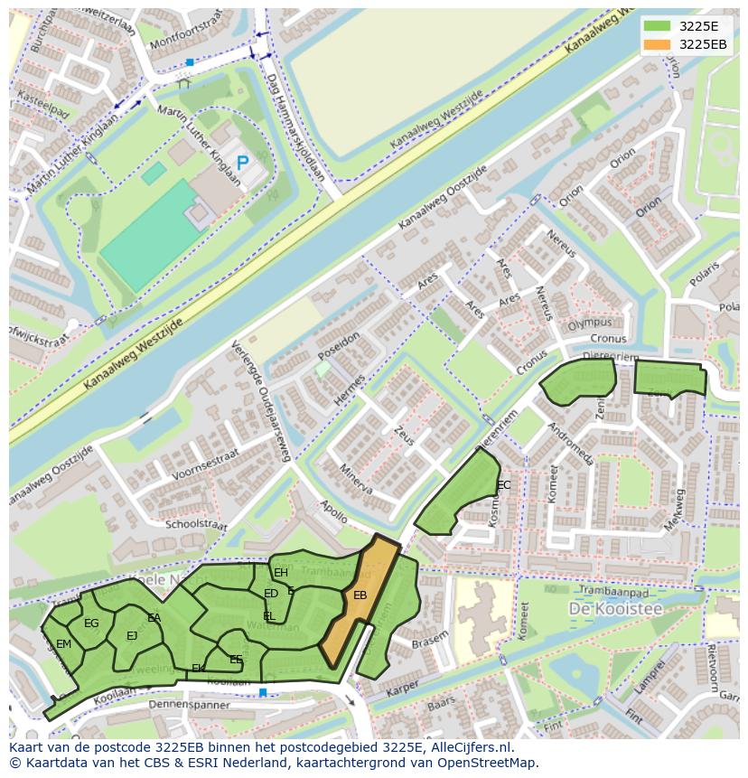 Afbeelding van het postcodegebied 3225 EB op de kaart.