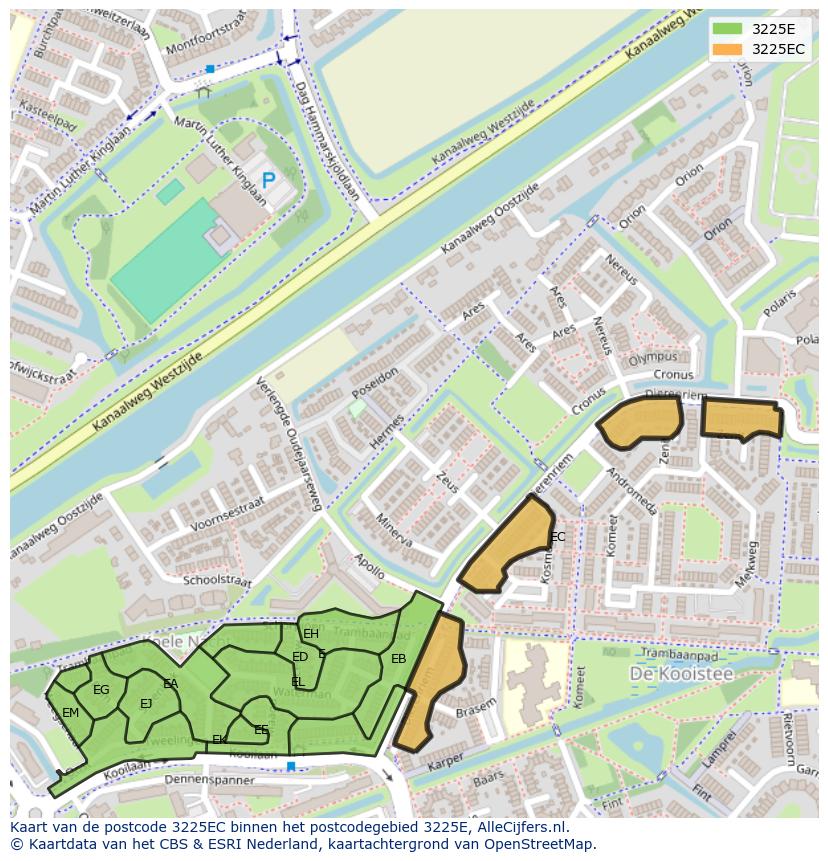Afbeelding van het postcodegebied 3225 EC op de kaart.