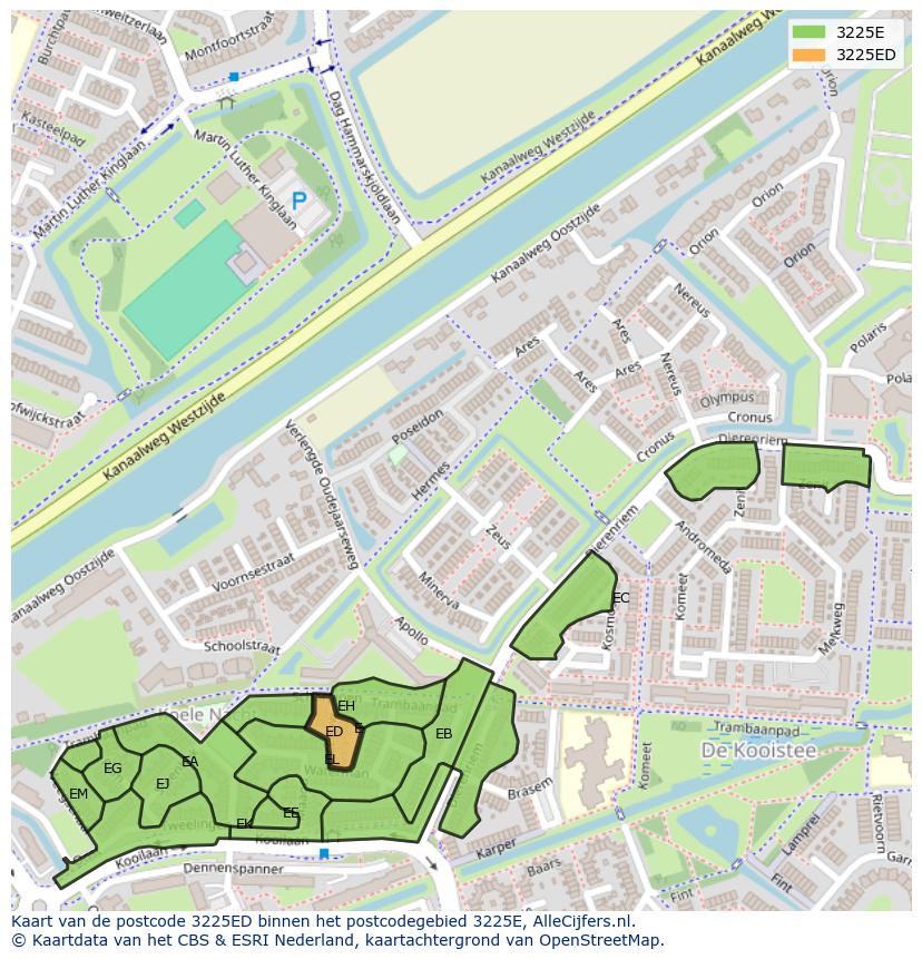 Afbeelding van het postcodegebied 3225 ED op de kaart.