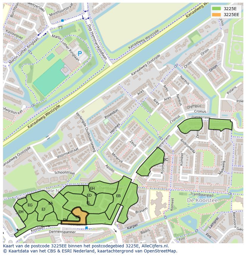 Afbeelding van het postcodegebied 3225 EE op de kaart.
