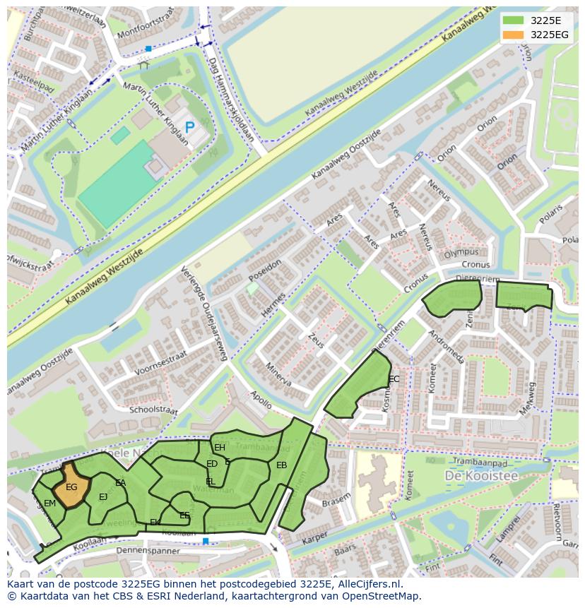 Afbeelding van het postcodegebied 3225 EG op de kaart.