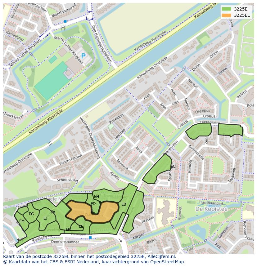 Afbeelding van het postcodegebied 3225 EL op de kaart.