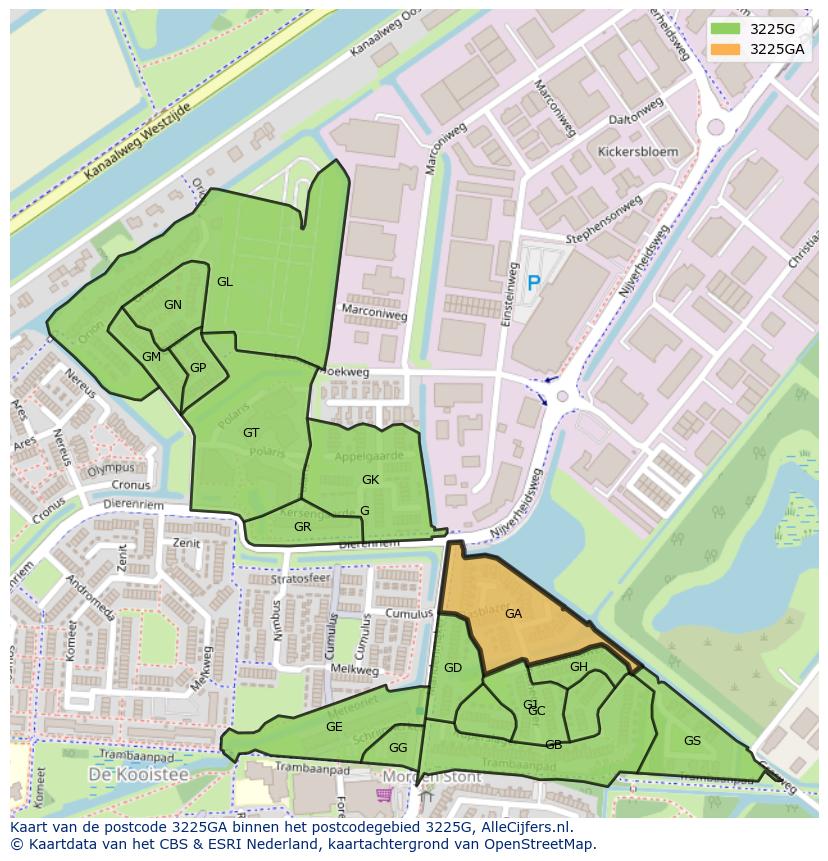 Afbeelding van het postcodegebied 3225 GA op de kaart.