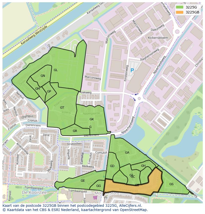 Afbeelding van het postcodegebied 3225 GB op de kaart.
