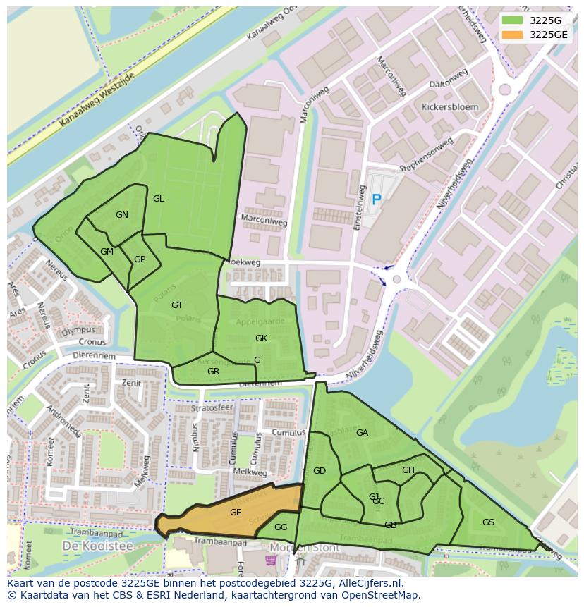 Afbeelding van het postcodegebied 3225 GE op de kaart.