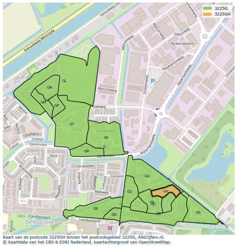 Afbeelding van het postcodegebied 3225 GH op de kaart.