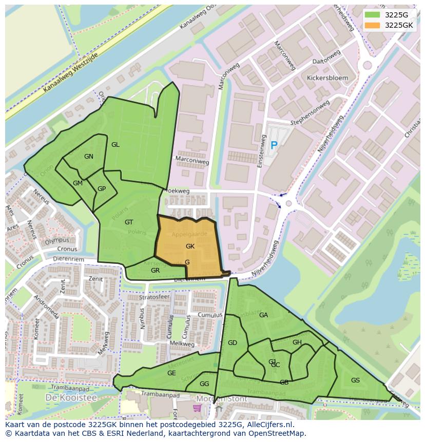 Afbeelding van het postcodegebied 3225 GK op de kaart.