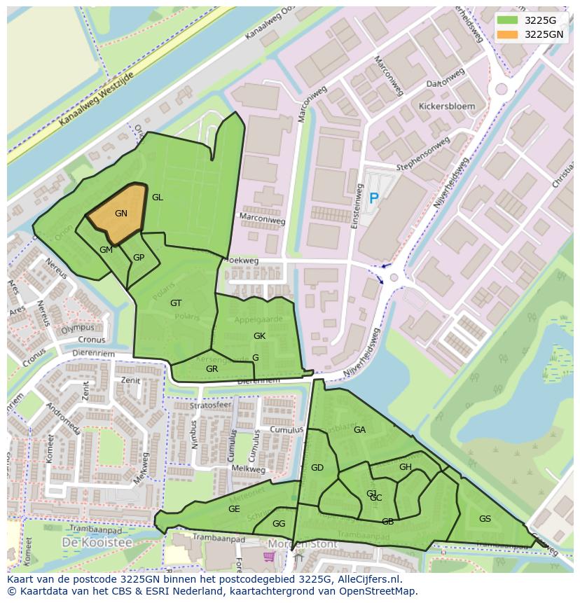 Afbeelding van het postcodegebied 3225 GN op de kaart.