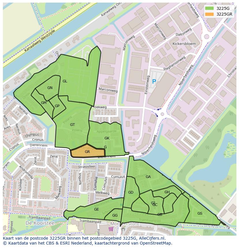 Afbeelding van het postcodegebied 3225 GR op de kaart.
