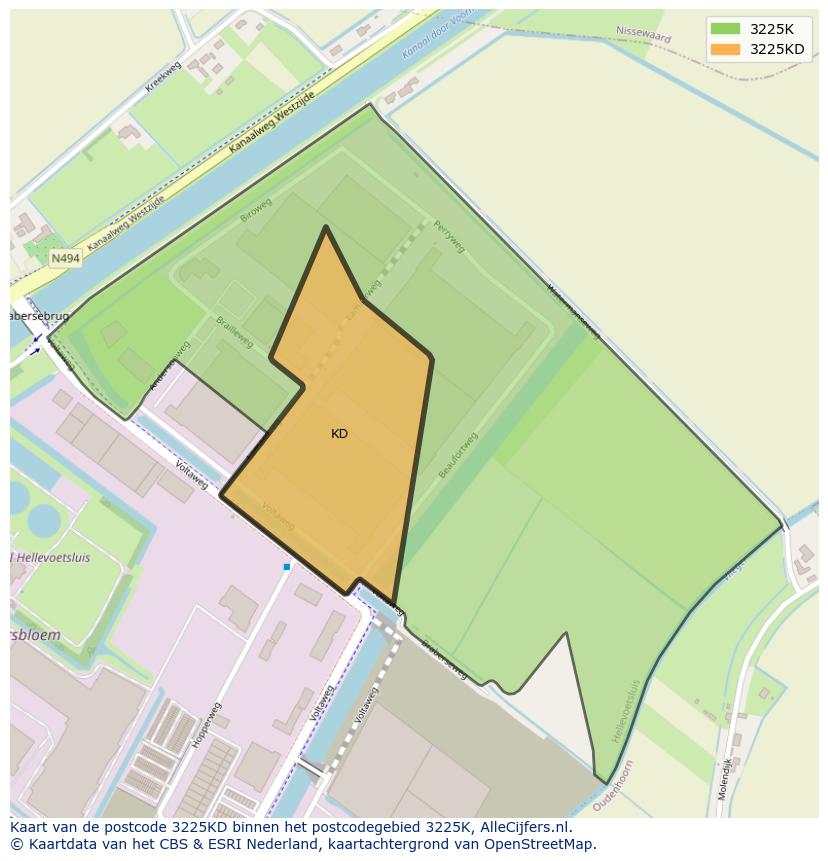Afbeelding van het postcodegebied 3225 KD op de kaart.