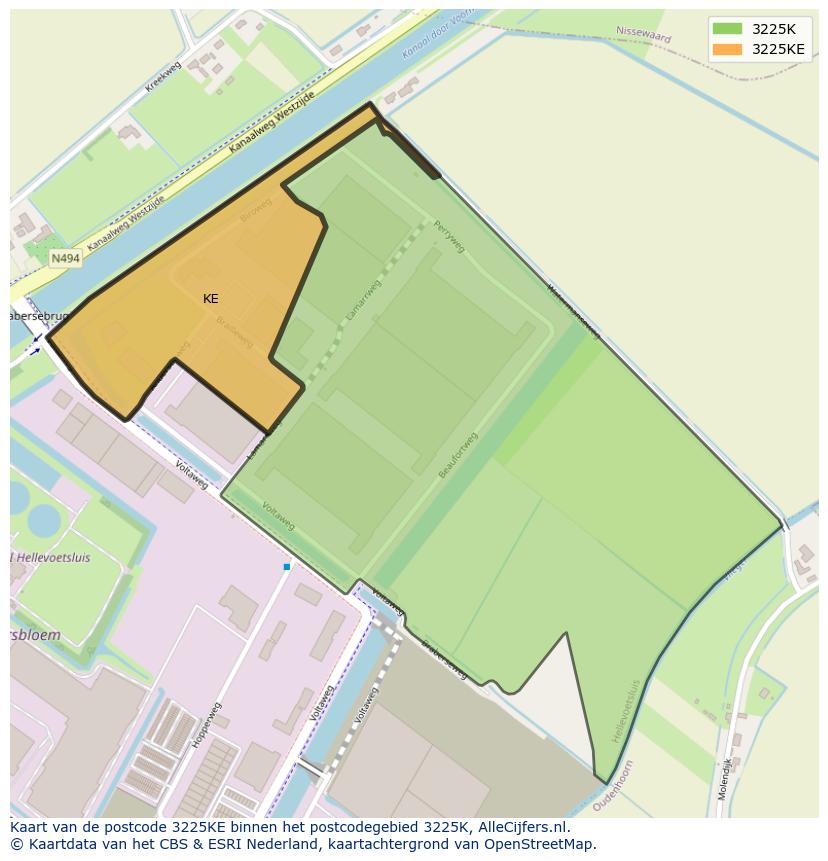 Afbeelding van het postcodegebied 3225 KE op de kaart.