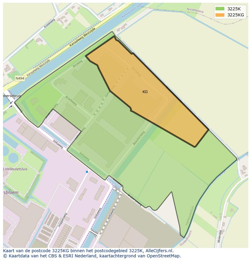 Afbeelding van het postcodegebied 3225 KG op de kaart.