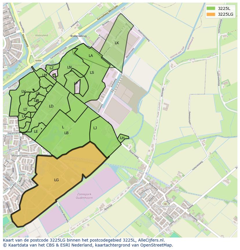 Afbeelding van het postcodegebied 3225 LG op de kaart.