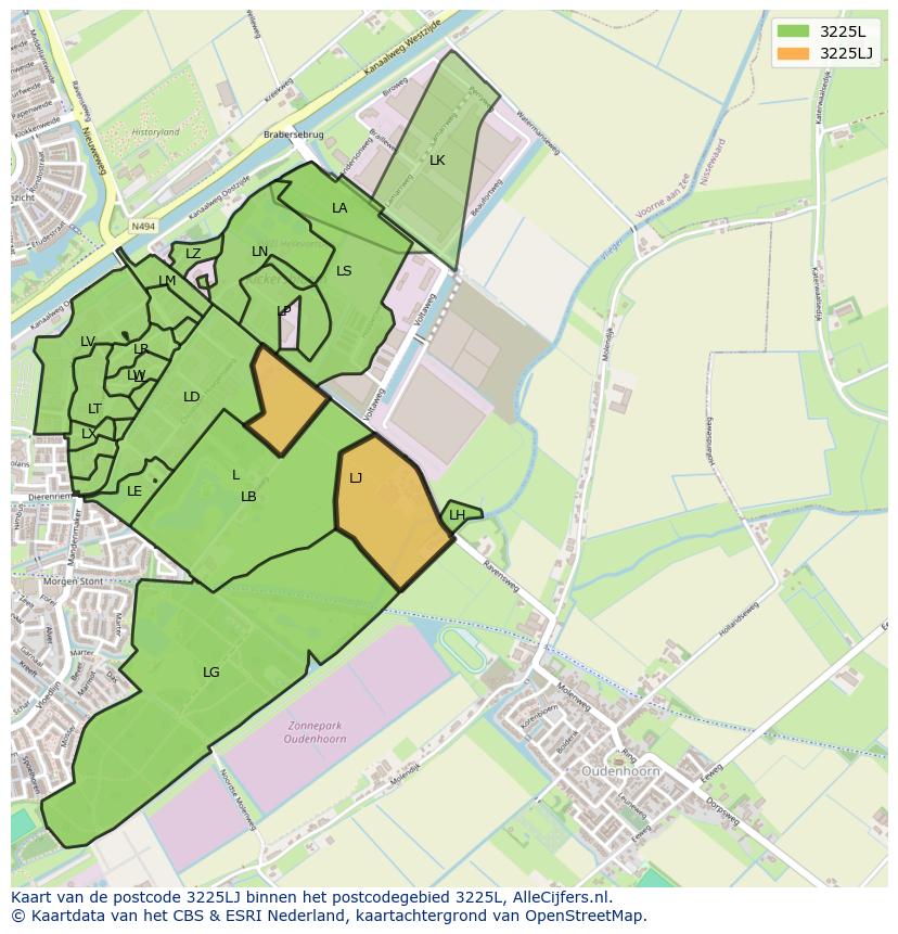 Afbeelding van het postcodegebied 3225 LJ op de kaart.