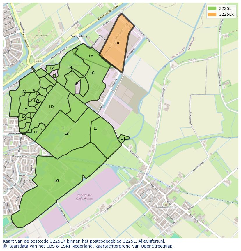 Afbeelding van het postcodegebied 3225 LK op de kaart.