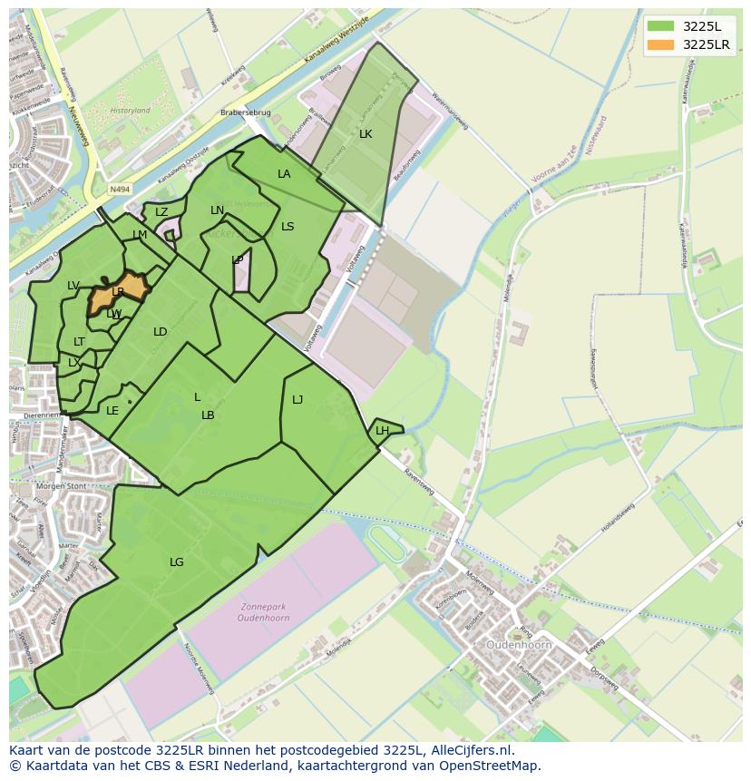 Afbeelding van het postcodegebied 3225 LR op de kaart.