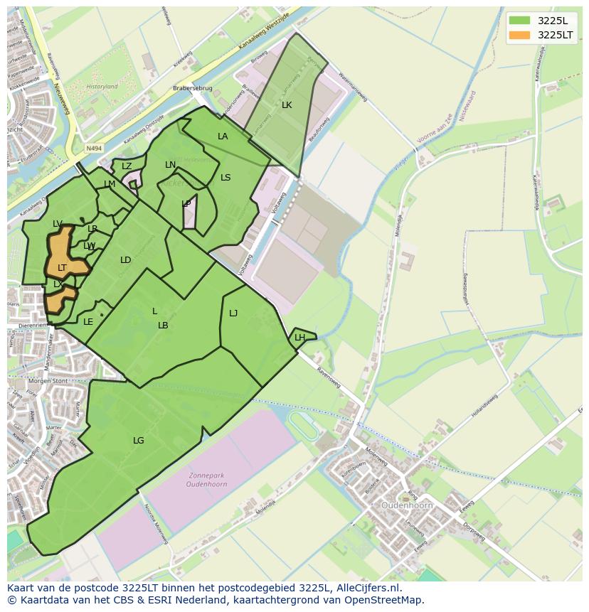 Afbeelding van het postcodegebied 3225 LT op de kaart.