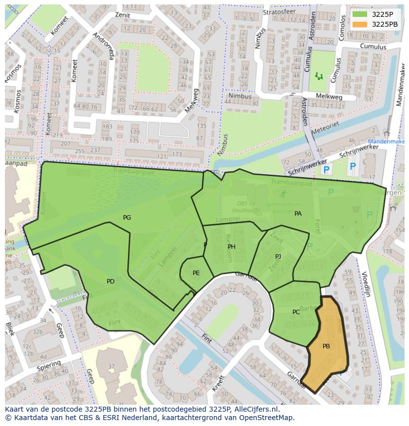 Afbeelding van het postcodegebied 3225 PB op de kaart.