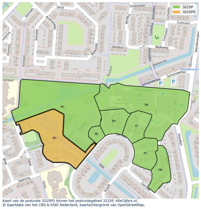 Afbeelding van het postcodegebied 3225 PD op de kaart.