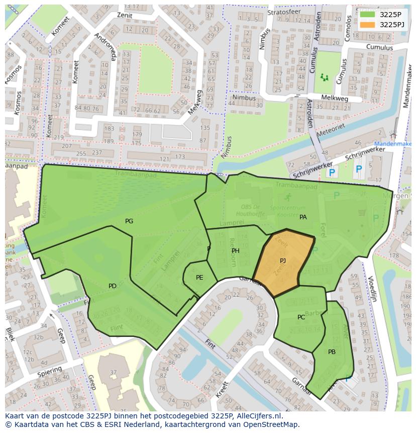 Afbeelding van het postcodegebied 3225 PJ op de kaart.