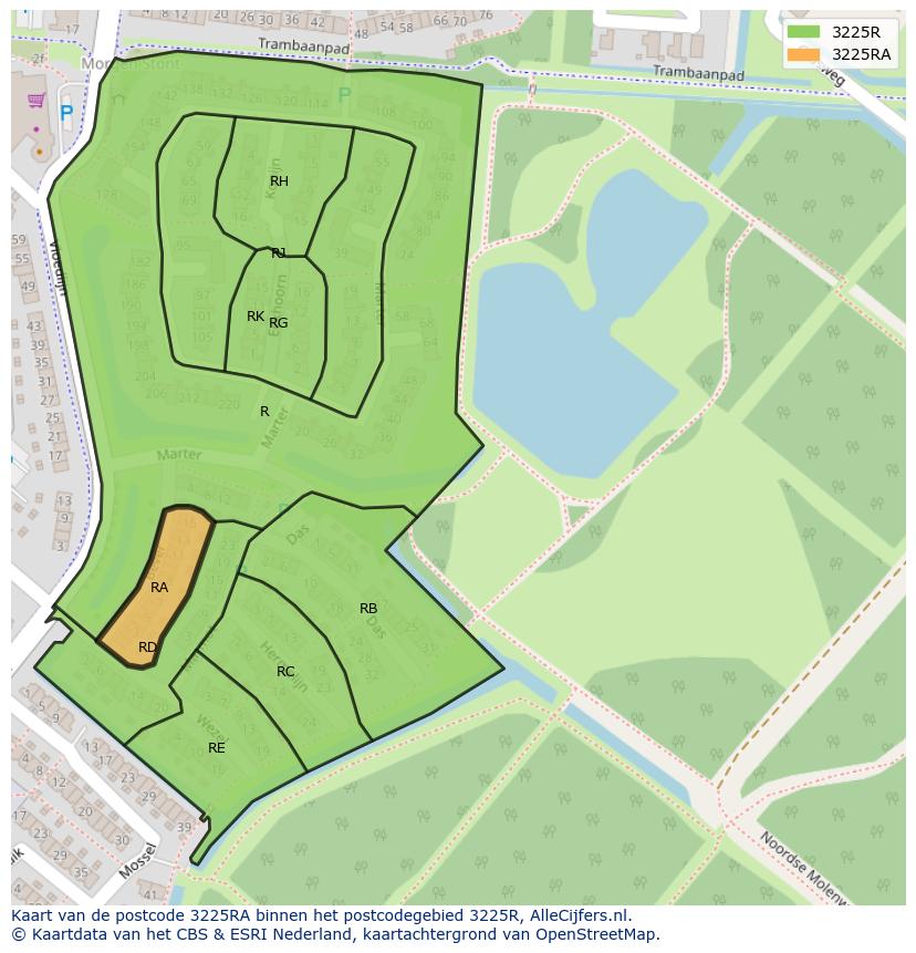 Afbeelding van het postcodegebied 3225 RA op de kaart.