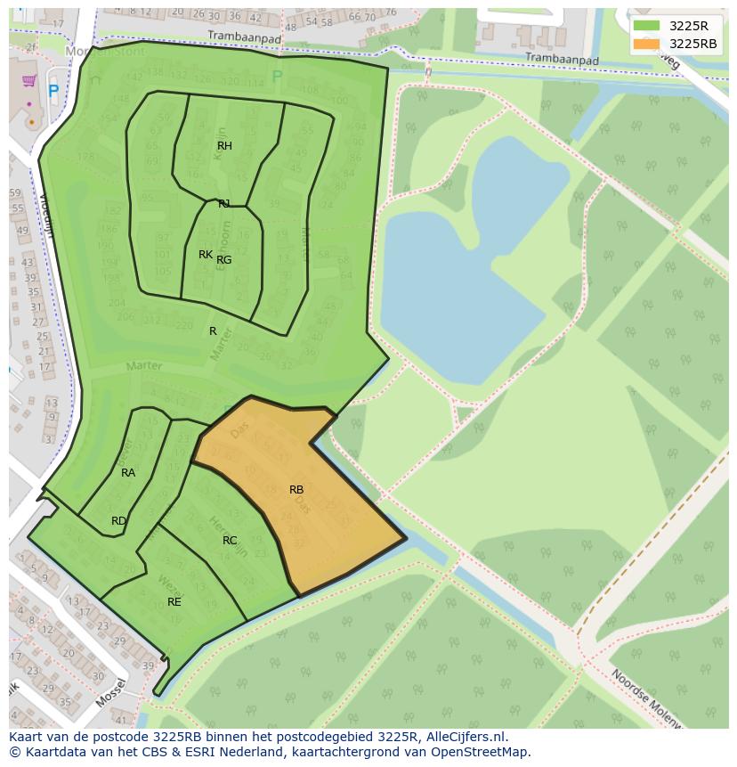 Afbeelding van het postcodegebied 3225 RB op de kaart.