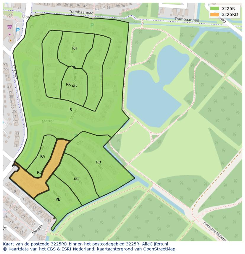 Afbeelding van het postcodegebied 3225 RD op de kaart.