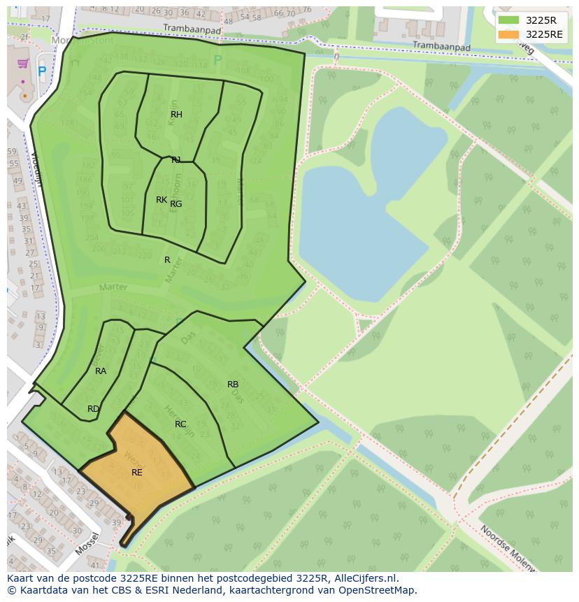 Afbeelding van het postcodegebied 3225 RE op de kaart.