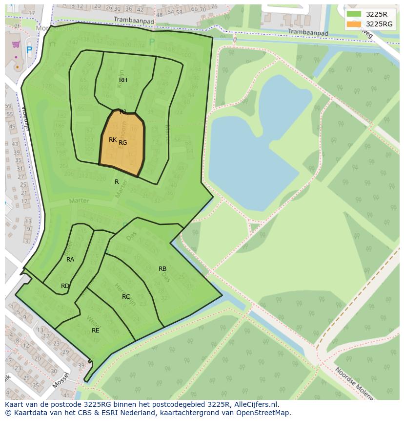 Afbeelding van het postcodegebied 3225 RG op de kaart.