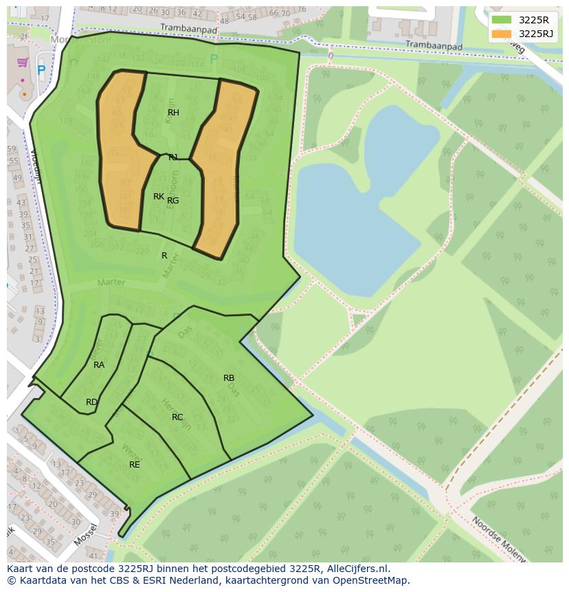 Afbeelding van het postcodegebied 3225 RJ op de kaart.