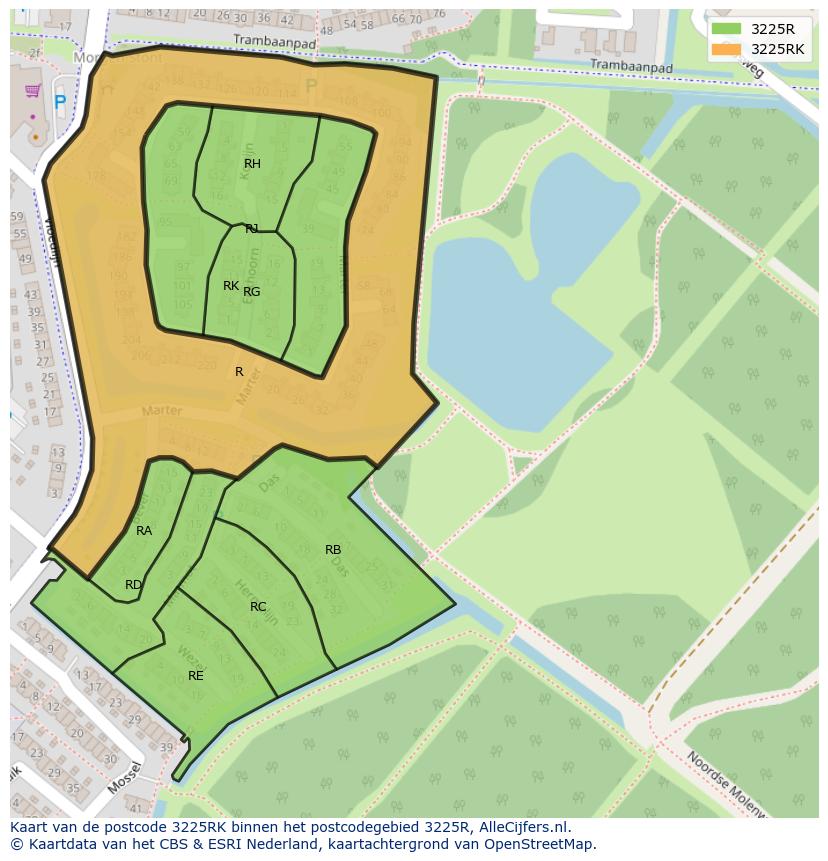 Afbeelding van het postcodegebied 3225 RK op de kaart.