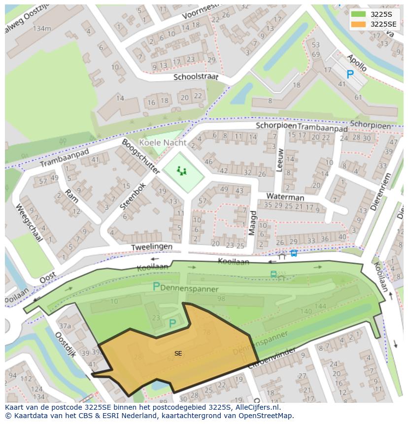 Afbeelding van het postcodegebied 3225 SE op de kaart.