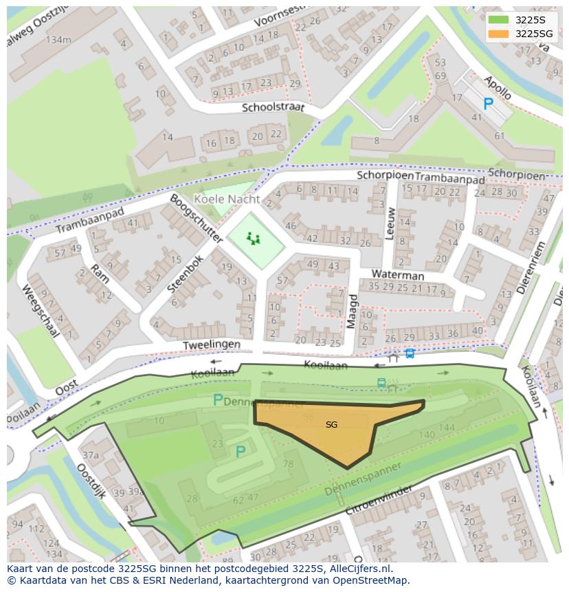 Afbeelding van het postcodegebied 3225 SG op de kaart.