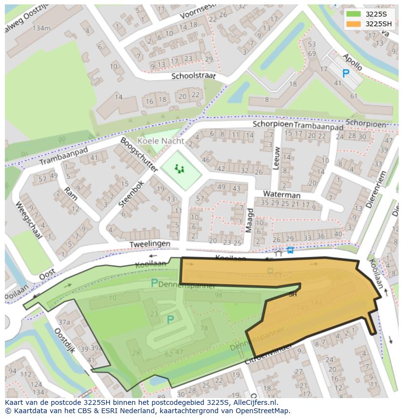 Afbeelding van het postcodegebied 3225 SH op de kaart.