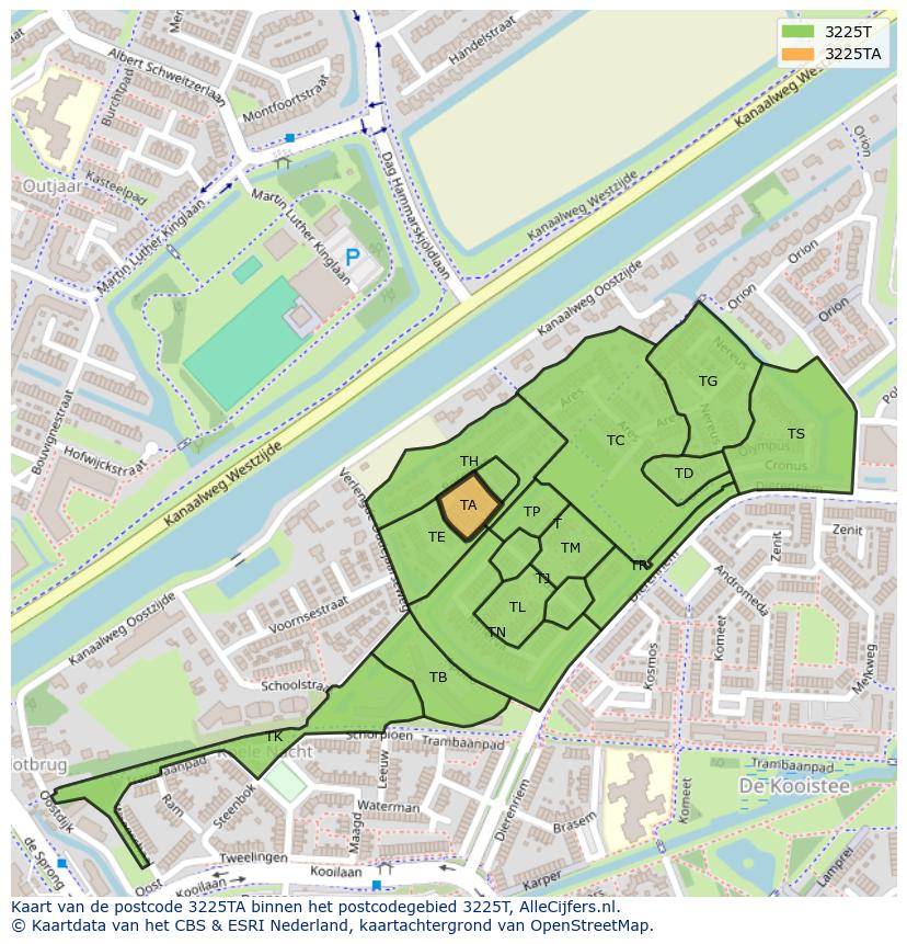 Afbeelding van het postcodegebied 3225 TA op de kaart.