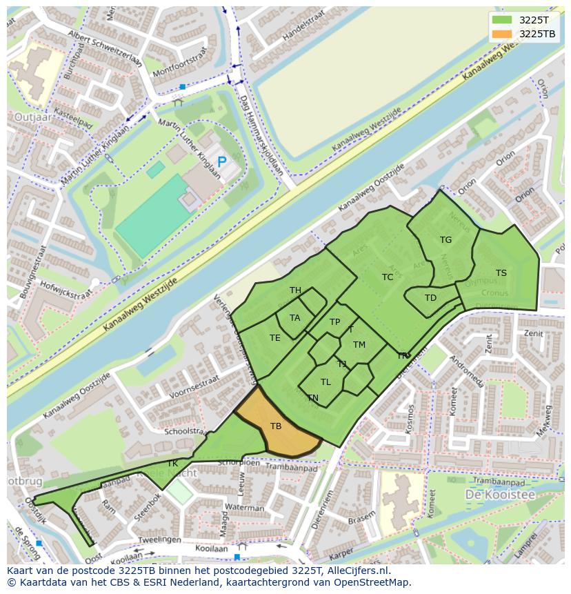 Afbeelding van het postcodegebied 3225 TB op de kaart.