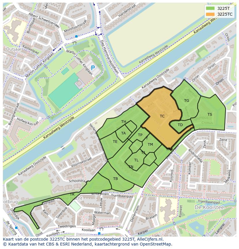 Afbeelding van het postcodegebied 3225 TC op de kaart.