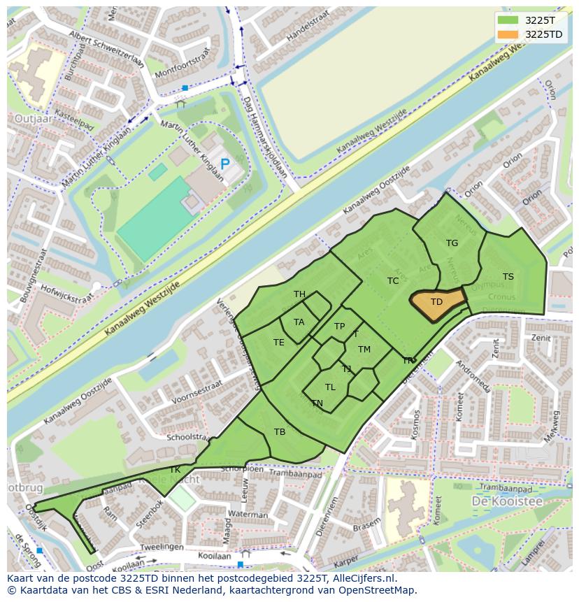 Afbeelding van het postcodegebied 3225 TD op de kaart.