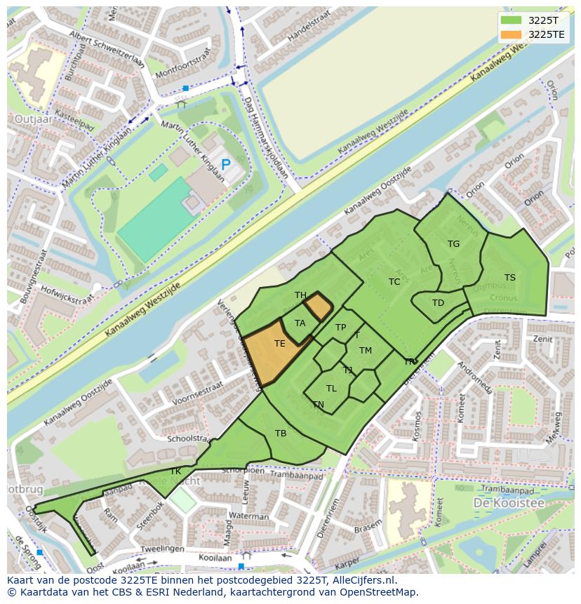 Afbeelding van het postcodegebied 3225 TE op de kaart.