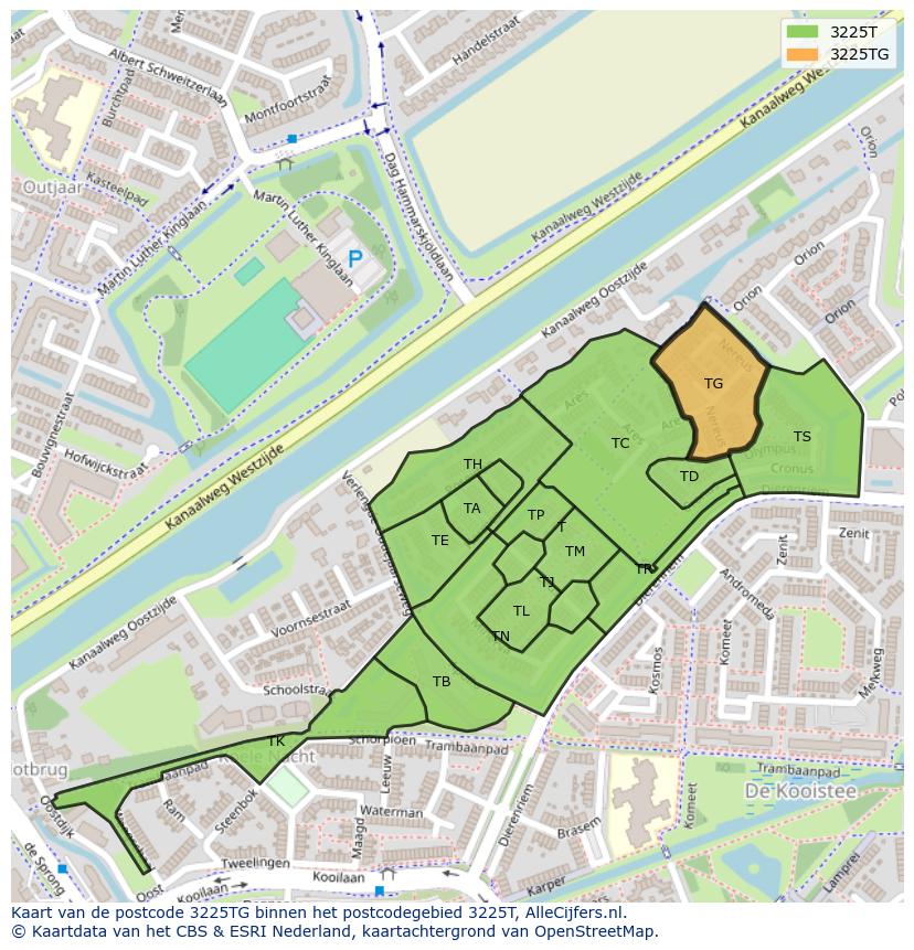 Afbeelding van het postcodegebied 3225 TG op de kaart.