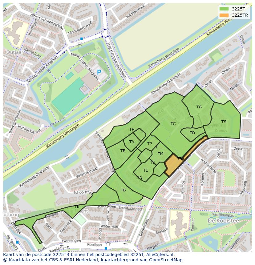 Afbeelding van het postcodegebied 3225 TR op de kaart.