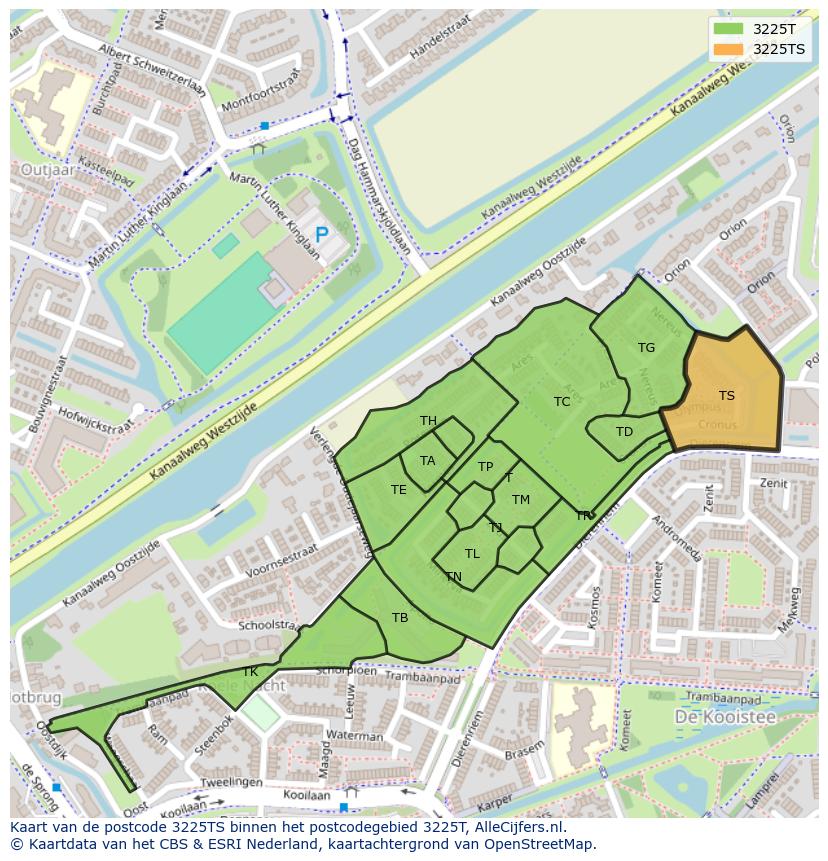Afbeelding van het postcodegebied 3225 TS op de kaart.